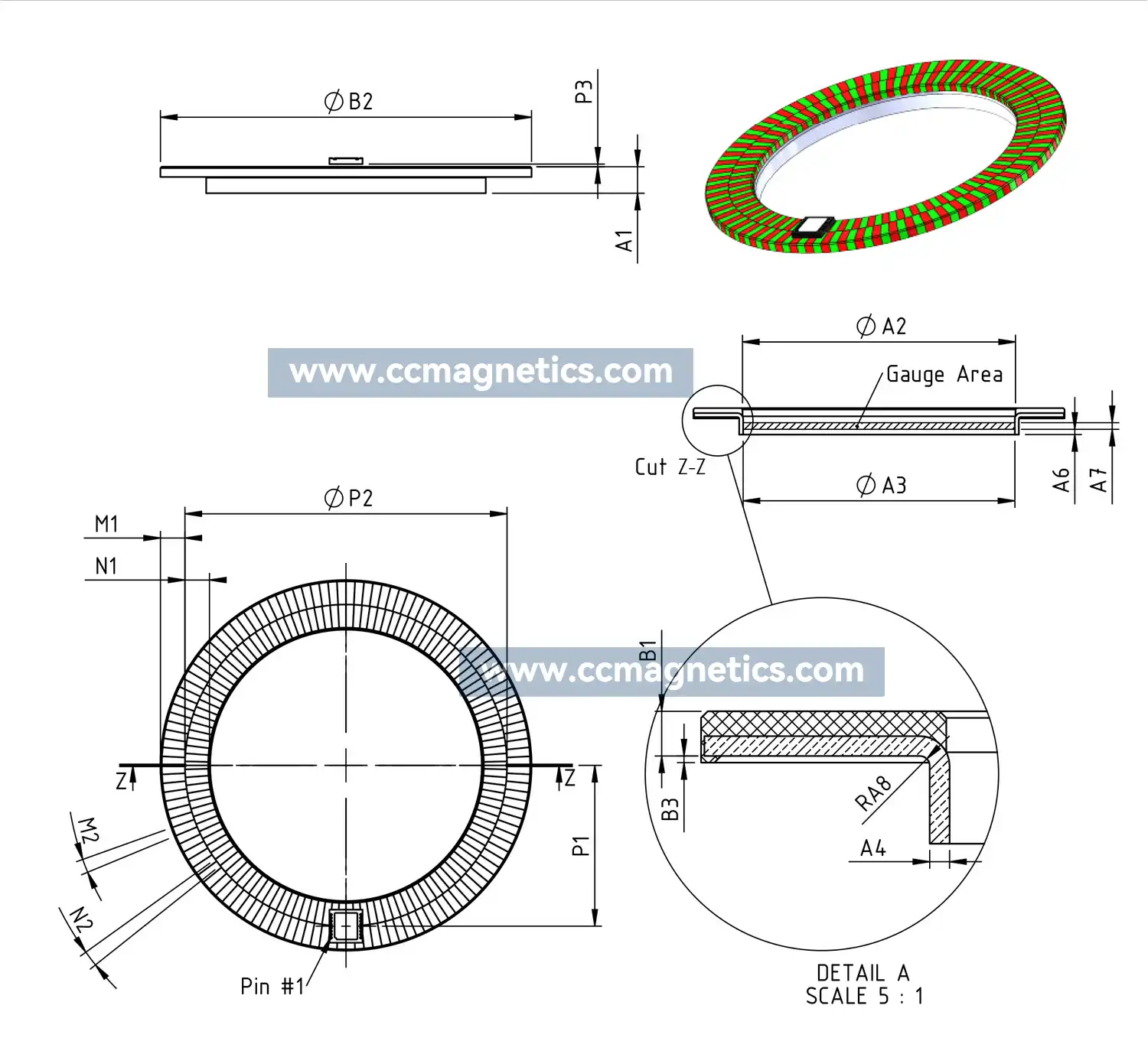 Vulcanized Rubber Magnetic Encoder Ring, MU35S 56-64N