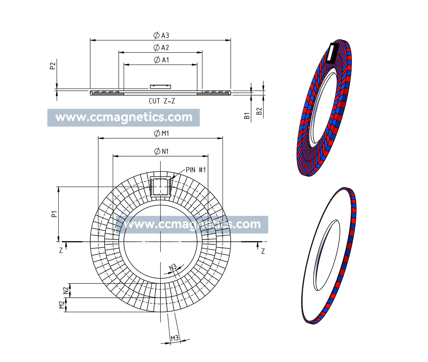 Multi Track Magnetic Ring, O.D34.5mm, 18mm shaft, MU36S35-32N